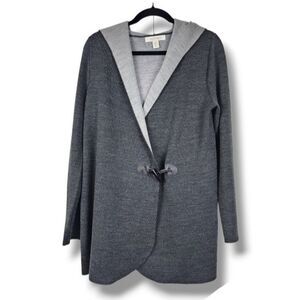 Ellen Tracy Hooded Cardigan Merino Wool Blend Sweater Toggle Charcoal Grey Sz M